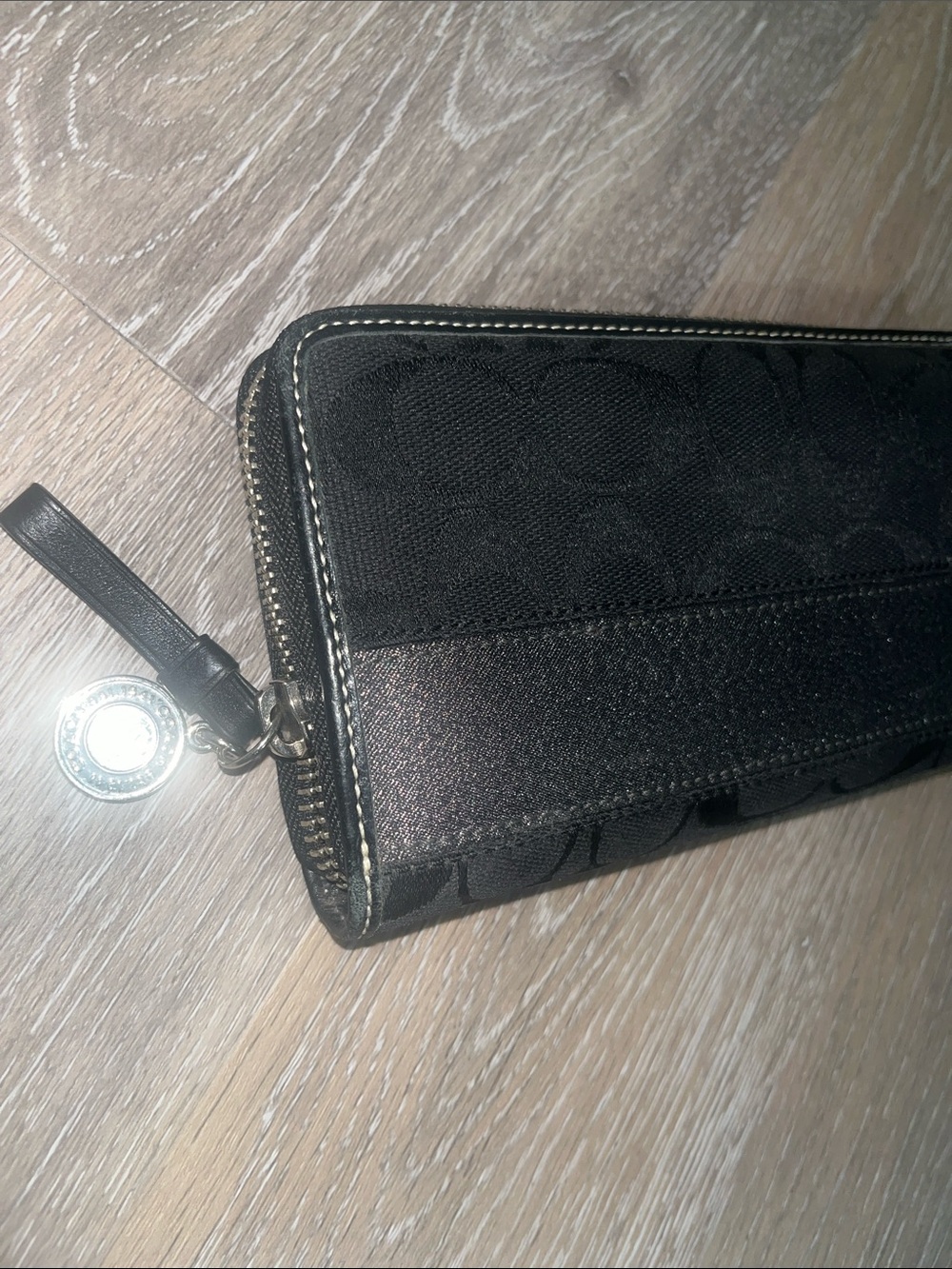 Coach Legacy Stripe Black Silver Gray Canvas Long Wallet Zip Around Signature Cc - Picture 7 of 10